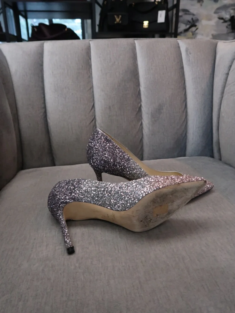 Jimmy Choo Glitter Ombre Pointed-Toe Stiletto Pump - Pink & Gray - Picture 3 of 5